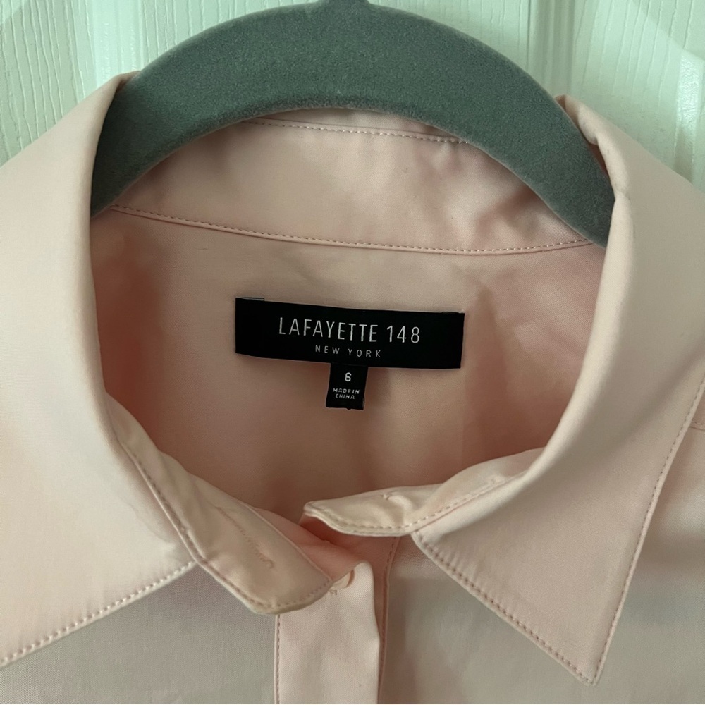 Lafayette 148 Designer Women Button Up Shirt sz 6 Peach Pleated Business Casual - Picture 10 of 16